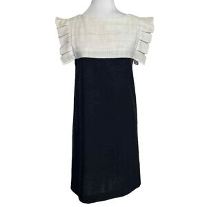 VTG David Warren Shift Dress 6 Mod Retro 60's Ruffle Linen Pintuck Black White